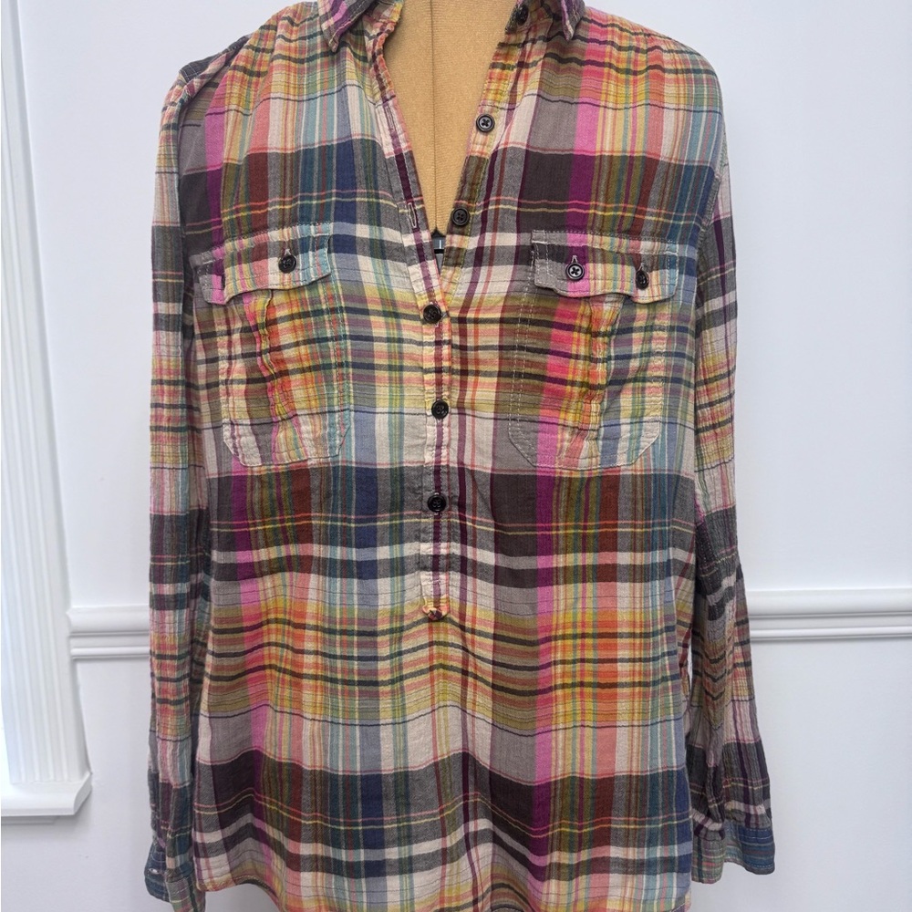GAP Vibrant Plaid Shirt with Red and Yellow Accents